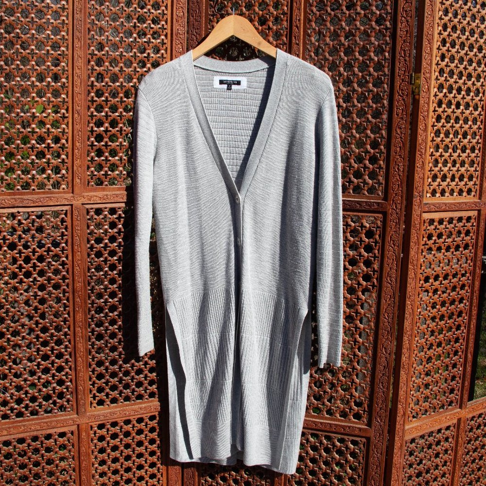 Grey textured longline cardigan by Lafayette